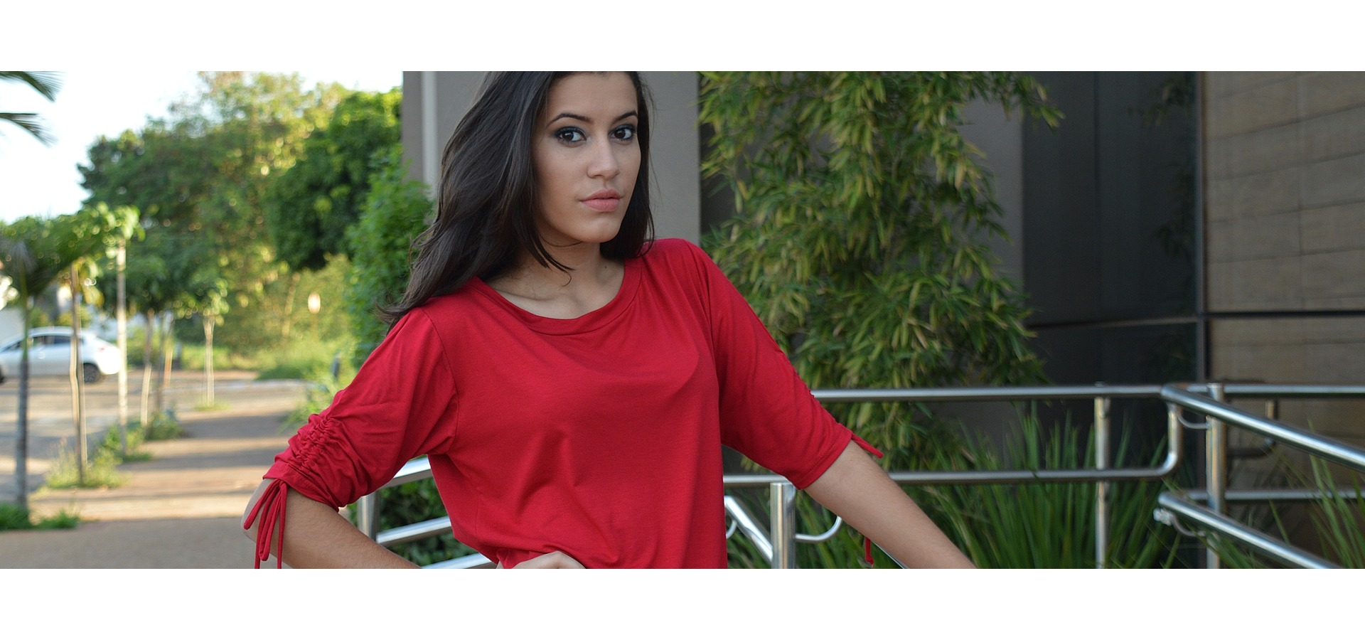 Blusa manga curta com laçinho-Vermelho