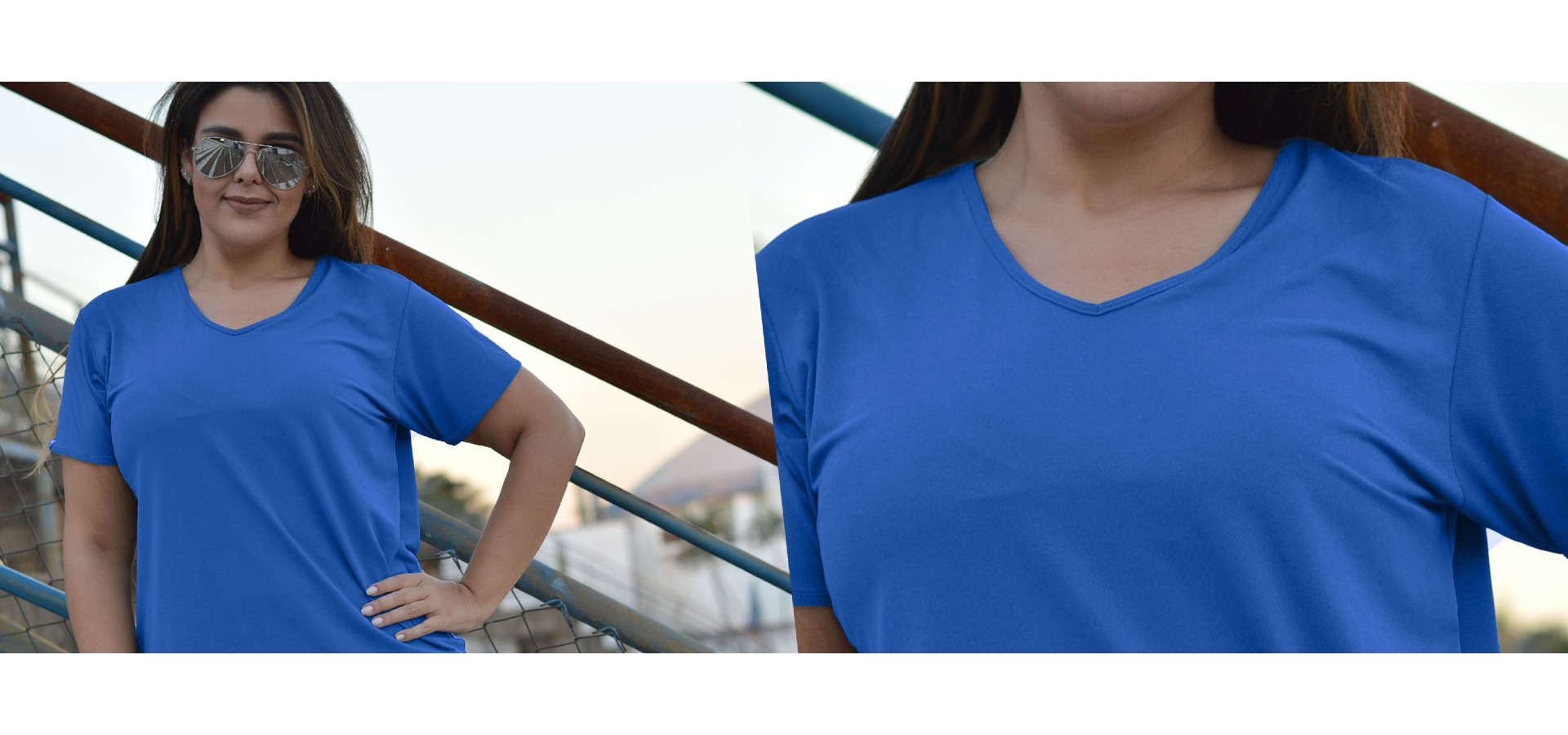 Blusa manga curta poliamida plus size-Azul