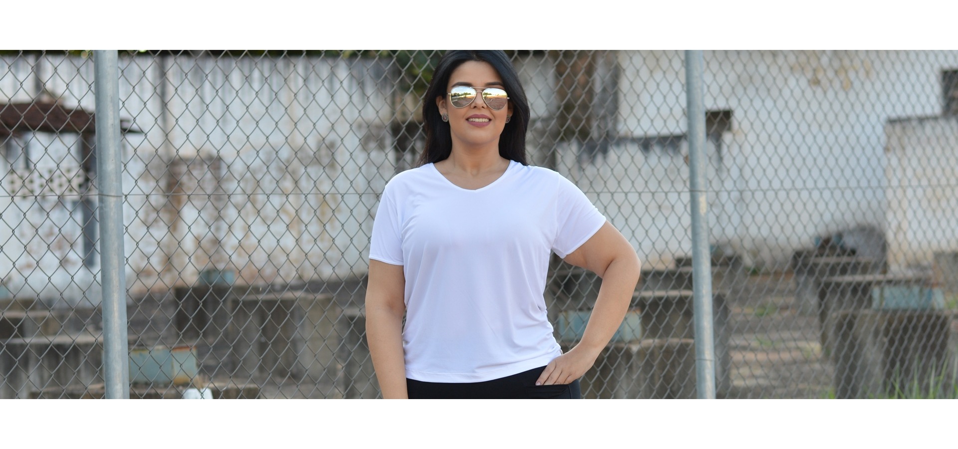 Blusa manga curta poliamida plus size-Branco