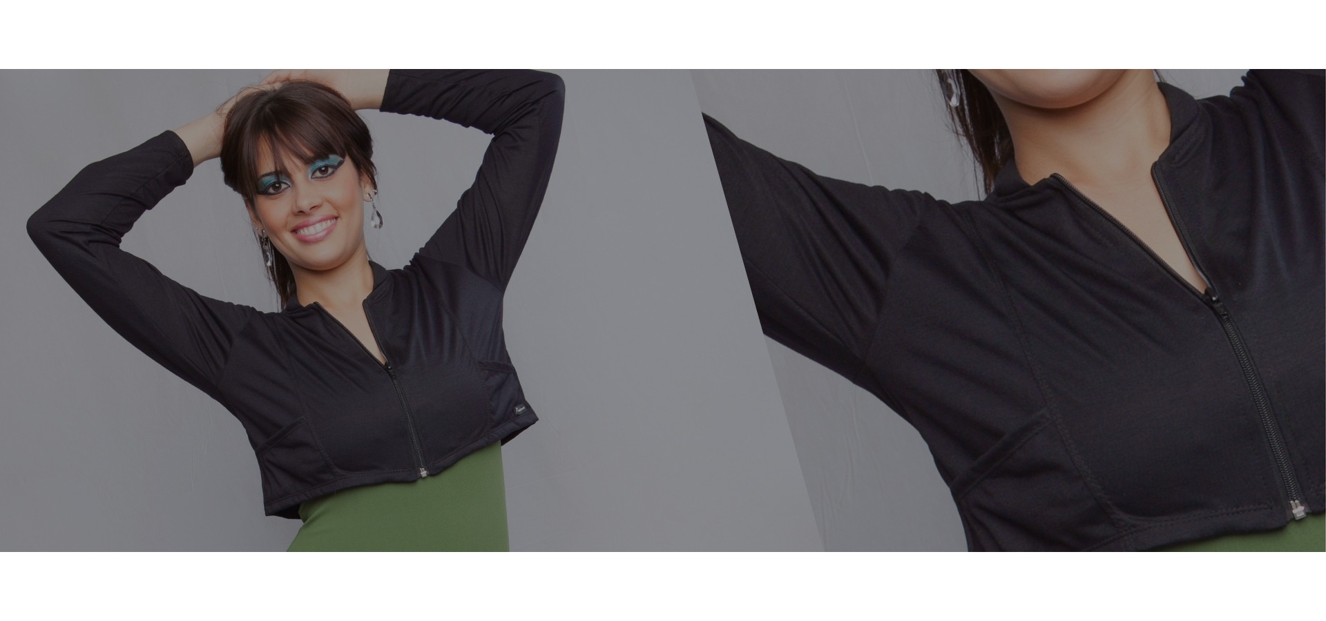 Jaqueta curta manga longa com bolso-Preto