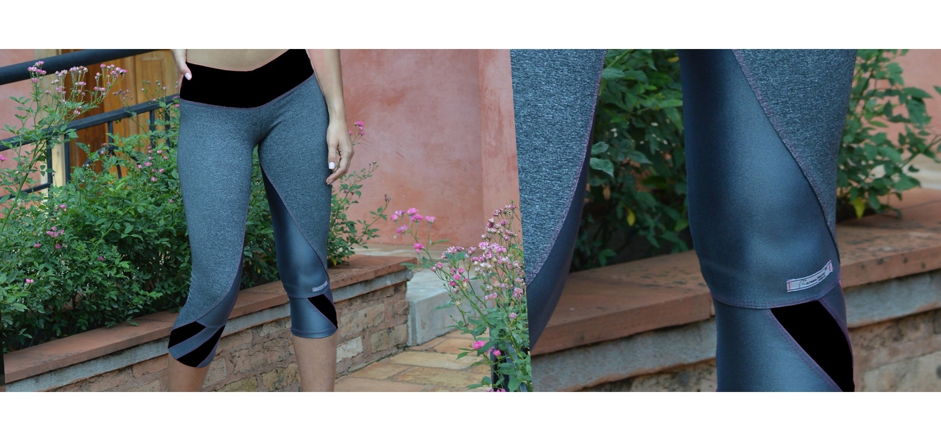 Legging fitness detalhe colorido-Cinza/Preto