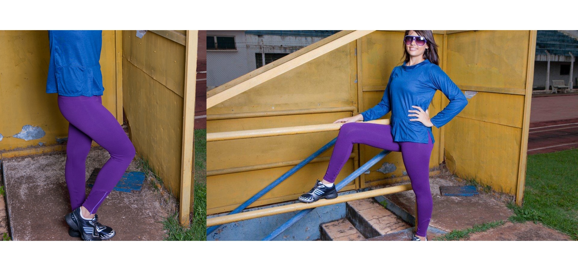 Legging longa com zíper-Roxo