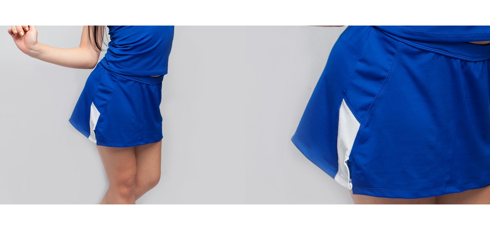 Saia short fitness com recortes em tela-Azul