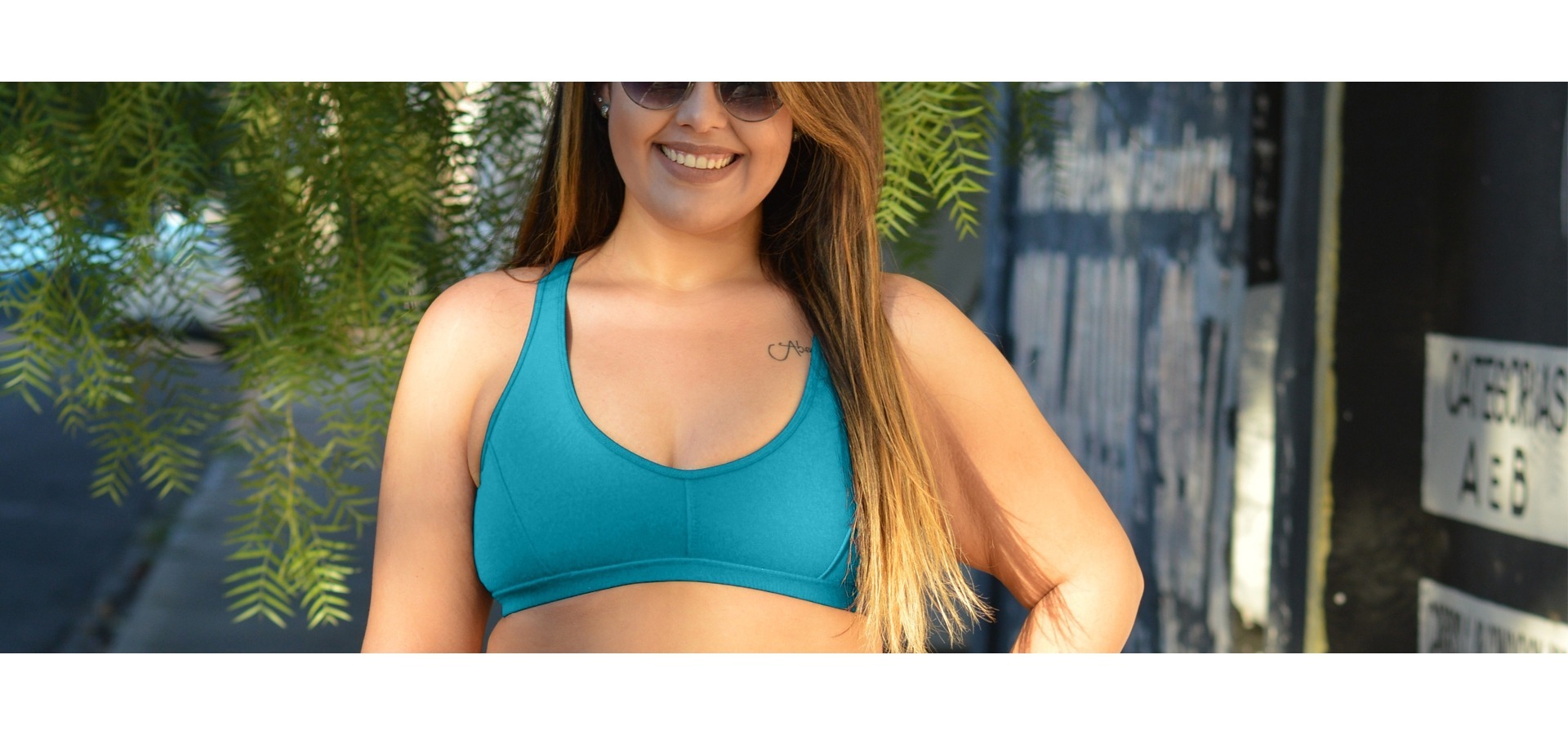 Top nadador poliamida plus size-Azul