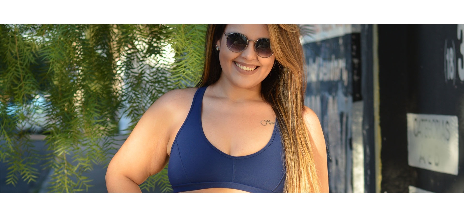 Top nadador poliamida plus size-Marinho