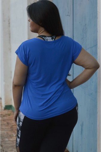 Blusa básica poliamida com aba plus size-Azul