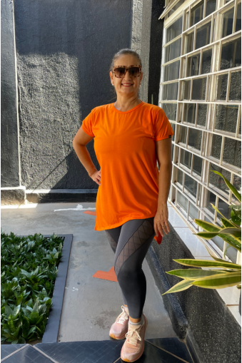 Blusa comprida frente assimétrica-Laranja