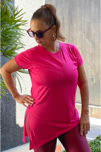 Blusa comprida frente assimétrica-Pink