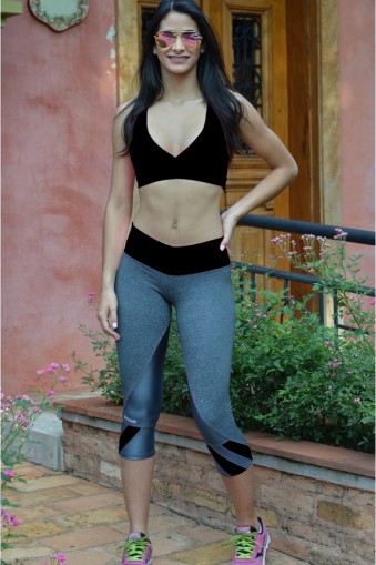 Legging fitness detalhe colorido-Cinza/Preto