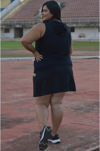 Saia short plus size com recortes colorido-Preto