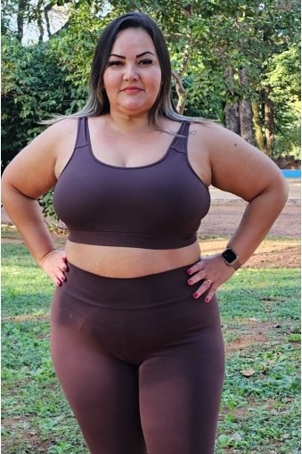 Top alta sustentação alças largas-Marrom top plus size