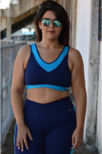 Top tirinhas com recorte colorido plus size-Marinho