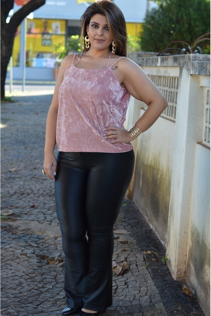 Calça flare brilho Plus Size-Preto