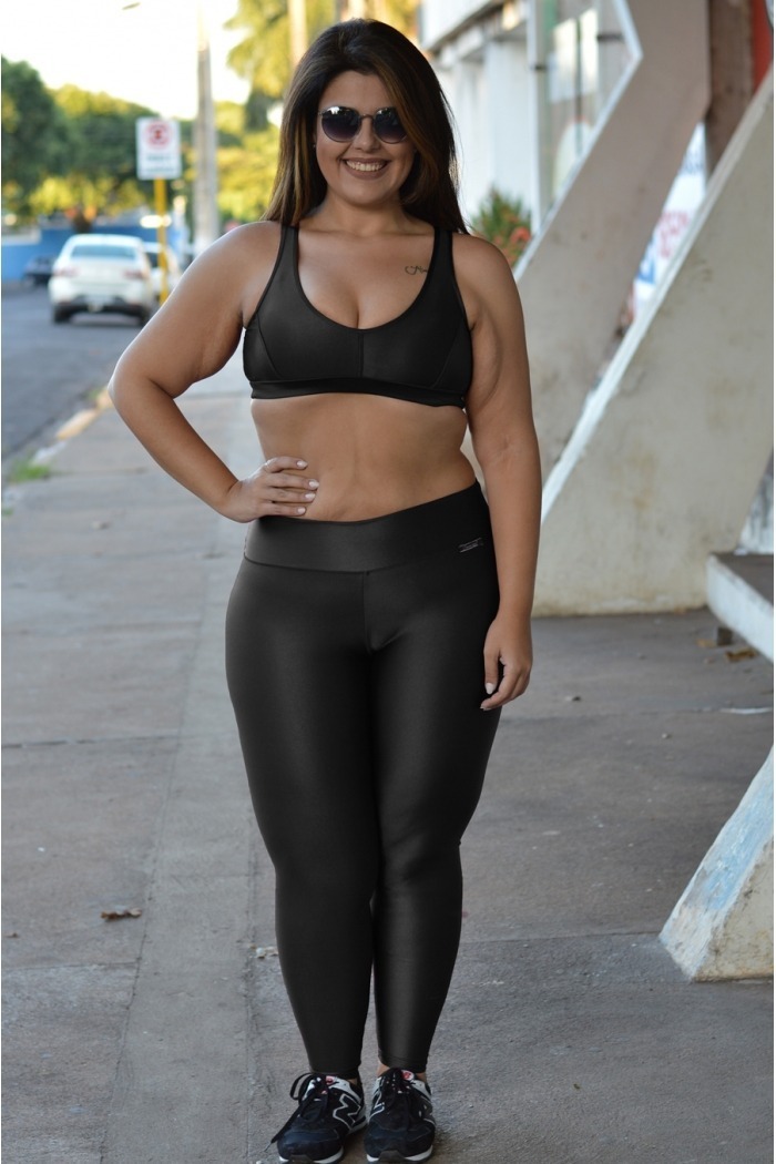 Legging longa brilho Plus size-Preto