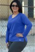 Blusa básica manga longa poliamida plus size-Azul