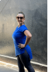 Blusa comprida frente assimétrica-Azul