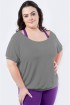 Blusa manga curta decote canoa plus size-Cinza