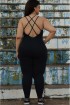 Macacão fitness alças cruzadas plus size-Preto