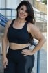 Top cropped nadador com recorte plus size-Preto