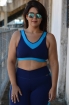 Top tirinhas com recorte colorido plus size-Marinho